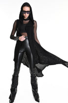 4V W5245 SLEEVELESS ASYMMETRICAL CARDIGAN in Mohair-Blend Mesh Black LA HAINE INSIDE US