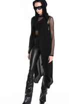 4V W5245 SLEEVELESS ASYMMETRICAL CARDIGAN in Mohair-Blend Mesh Black LA HAINE INSIDE US