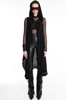 4V W5245 SLEEVELESS ASYMMETRICAL CARDIGAN in Mohair-Blend Mesh Black LA HAINE INSIDE US