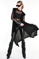 4V W5245 SLEEVELESS ASYMMETRICAL CARDIGAN in Mohair-Blend Mesh Black LA HAINE INSIDE US