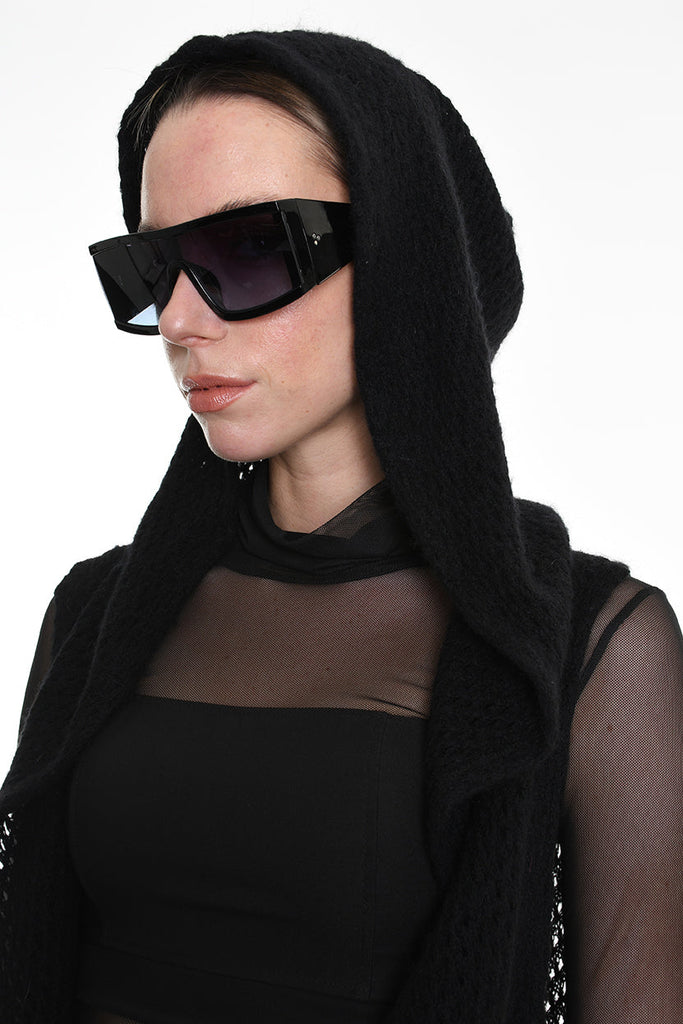 4V W5245 SLEEVELESS ASYMMETRICAL CARDIGAN in Mohair-Blend Mesh Black LA HAINE INSIDE US