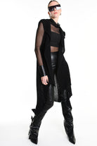 4V W5245 SLEEVELESS ASYMMETRICAL CARDIGAN in Mohair-Blend Mesh Black LA HAINE INSIDE US