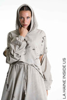4V W5294 SWEATSHIRT Crop Cotton Stretch Dyed Cold Net Treatment Mud