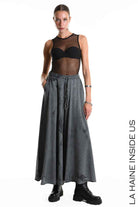 4V W5295 TROUSER Wide Sweatshirt Net & Dyed Cold Treatment Black