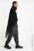 4V W5407 Maxi Sweater - Black Asymmetrical Poncho Mohair Blend Mesh Oversized Double Collar Unisex Made in Italy