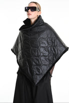 4- W5166 PONCHO Double-faced in Quilted Nylon, UNISEX, Black. TEPHRA