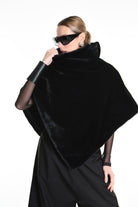 4- W5166 PONCHO Double-faced in Quilted Nylon, UNISEX, Black. TEPHRA