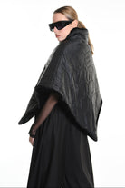 4- W5166 PONCHO Double-faced in Quilted Nylon, UNISEX, Black. TEPHRA