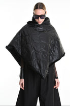 4- W5166 PONCHO Double-faced in Quilted Nylon, UNISEX, Black. TEPHRA