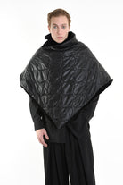4- W5166 PONCHO Double-faced in Quilted Nylon, UNISEX, Black. TEPHRA