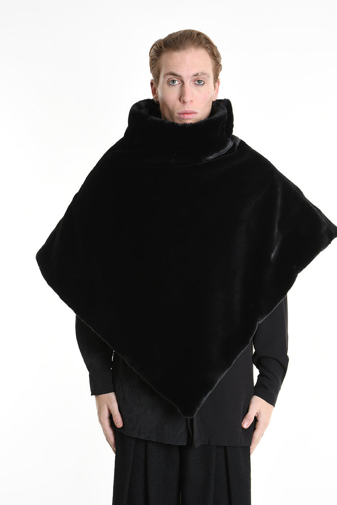 4- W5166 PONCHO Double-faced in Quilted Nylon, UNISEX, Black. TEPHRA