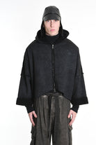 4- W5168 JACKET Oversized in Marbled Faux Shearling, UNISEX, Black. TEPHRA