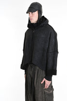4- W5168 JACKET Oversized in Marbled Faux Shearling, UNISEX, Black. TEPHRA