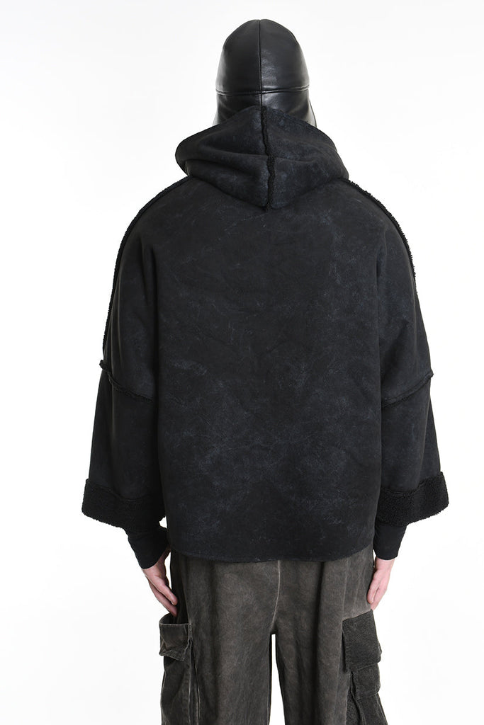 4- W5168 JACKET Oversized in Marbled Faux Shearling, UNISEX, Black. TEPHRA