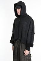 4- W5168 JACKET Oversized in Marbled Faux Shearling, UNISEX, Black. TEPHRA