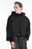 4- W5168 JACKET Oversized in Marbled Faux Shearling, UNISEX, Black. TEPHRA