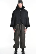 4- W5168 JACKET Oversized in Marbled Faux Shearling, UNISEX, Black. TEPHRA