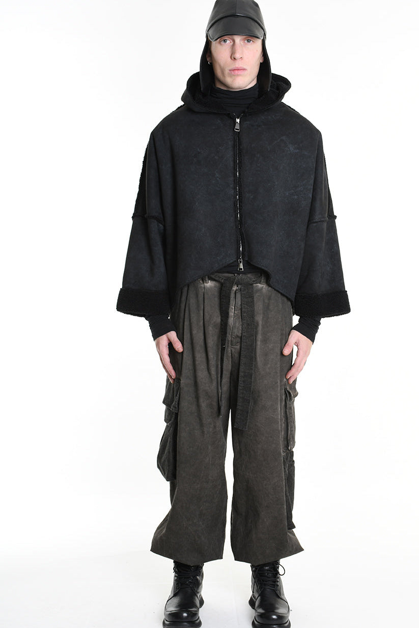 4- W5168 JACKET Oversized in Marbled Faux Shearling, UNISEX, Black. TEPHRA