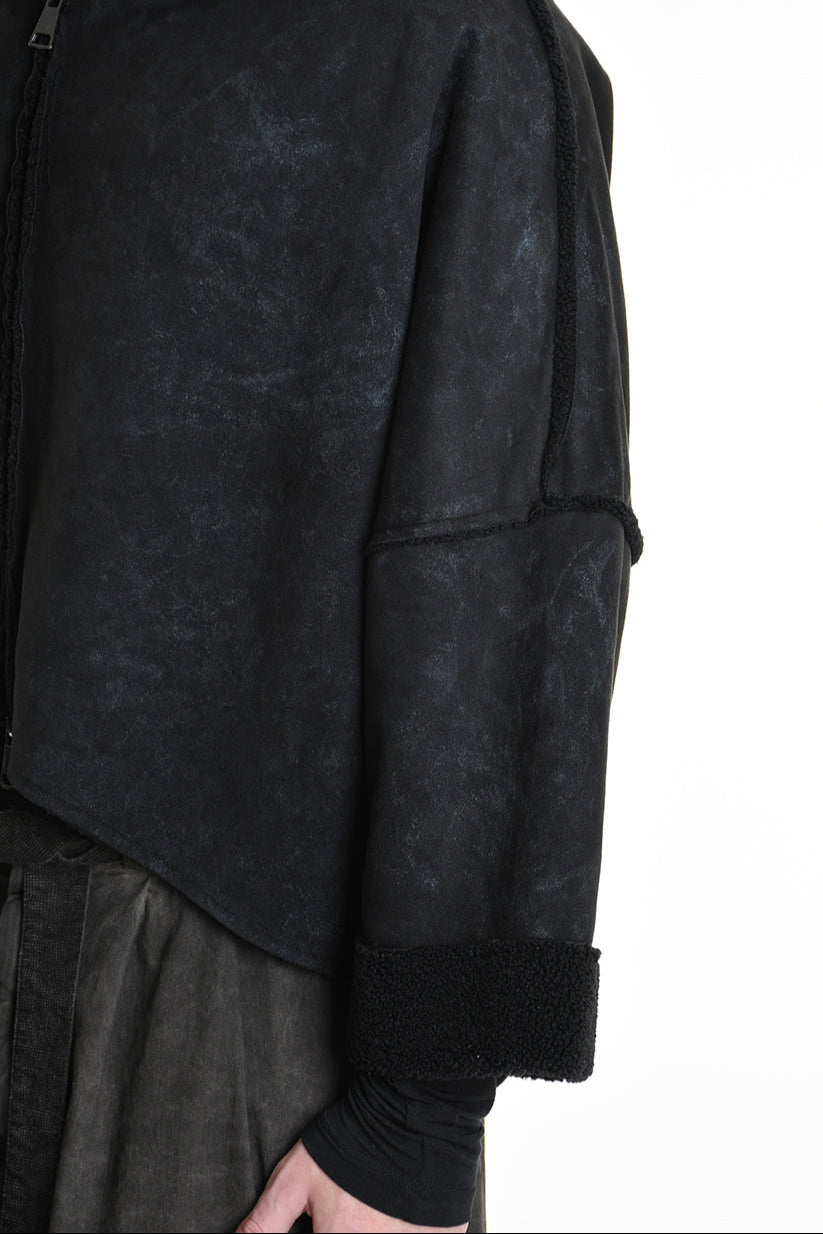 4- W5168 JACKET Oversized in Marbled Faux Shearling, UNISEX, Black. TEPHRA