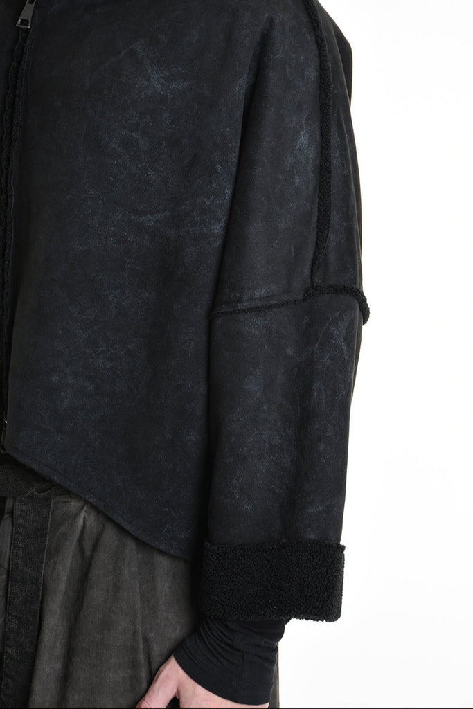 4- W5168 JACKET Oversized in Marbled Faux Shearling, UNISEX, Black. TEPHRA