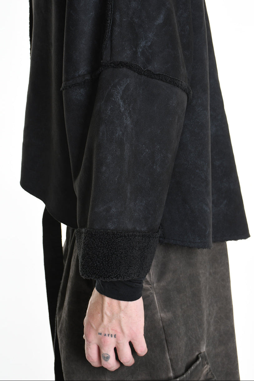 4- W5168 JACKET Oversized in Marbled Faux Shearling, UNISEX, Black. TEPHRA