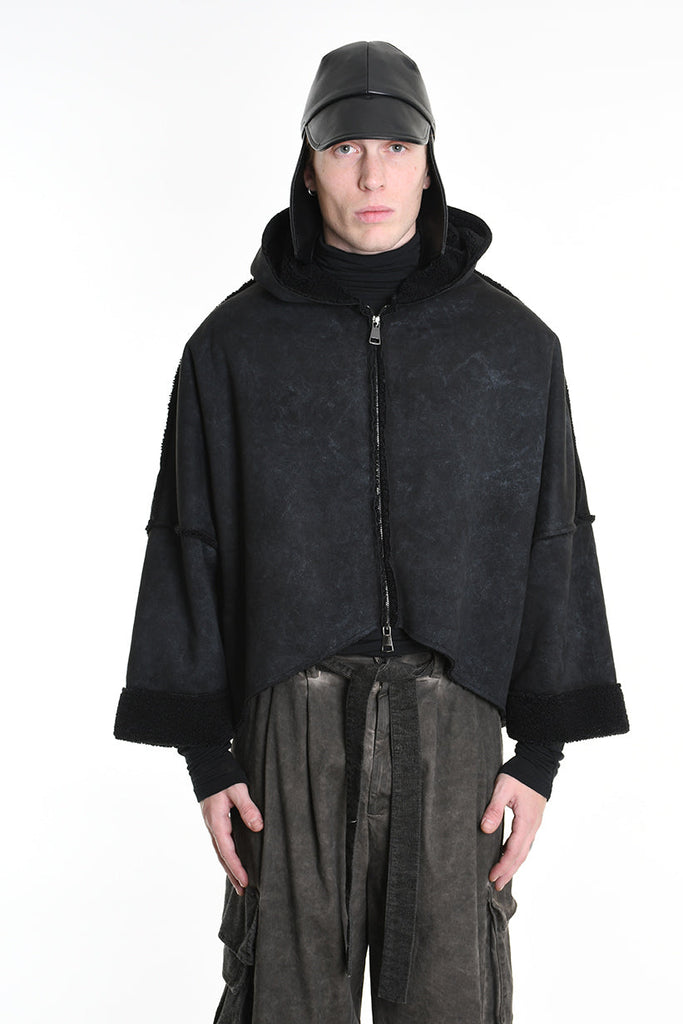4- W5168 JACKET Oversized in Marbled Faux Shearling, UNISEX, Black. TEPHRA