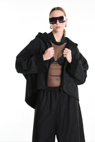 4- W5168 JACKET Oversized in Marbled Faux Shearling, UNISEX, Black. TEPHRA