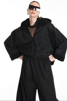 4- W5168 JACKET Oversized in Marbled Faux Shearling, UNISEX, Black. TEPHRA