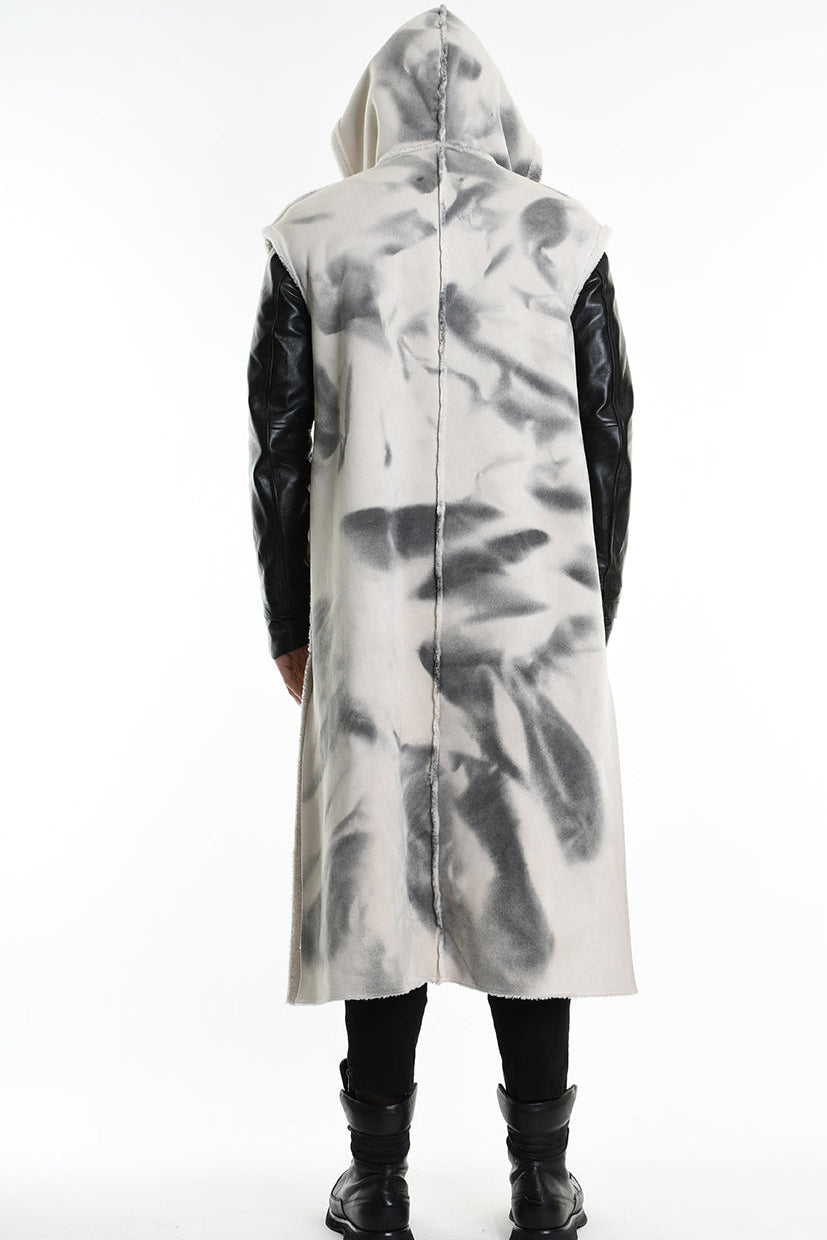 4- W5169 SLEEVELESS COAT in Printed Dyed Faux Shearling, UNISEX, White. TEPHRA