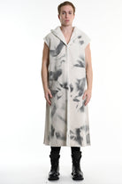 4- W5169 SLEEVELESS COAT in Printed Dyed Faux Shearling, UNISEX, White. TEPHRA