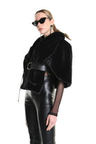 4- W5172 CAPE in Lined Faux Fur, Black. LA HAINE INSIDE US