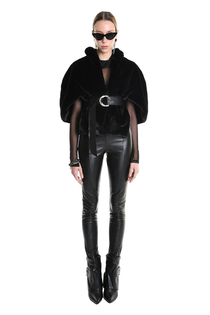 4- W5172 CAPE in Lined Faux Fur, Black. LA HAINE INSIDE US