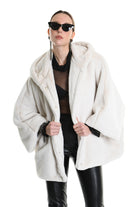 4- W5173 JACKET Oversized in Lined Faux Fur, White. TEPHRA