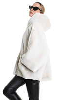 4- W5173 JACKET Oversized in Lined Faux Fur, White. TEPHRA