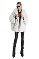 4- W5173 JACKET Oversized in Lined Faux Fur, White. TEPHRA