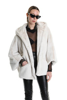 4- W5173 JACKET Oversized in Lined Faux Fur, White. TEPHRA