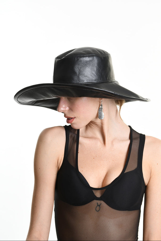 4Y W5213 HAT Leather Lined Black UNISEX LA HAINE INSIDE US