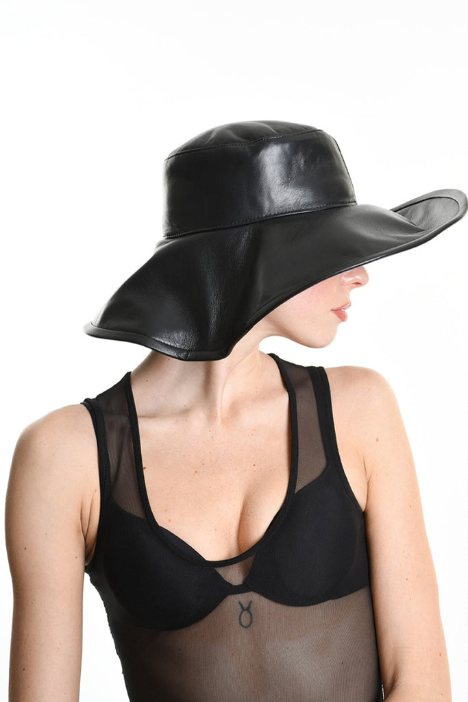 4Y W5213 HAT Leather Lined Black UNISEX LA HAINE INSIDE US