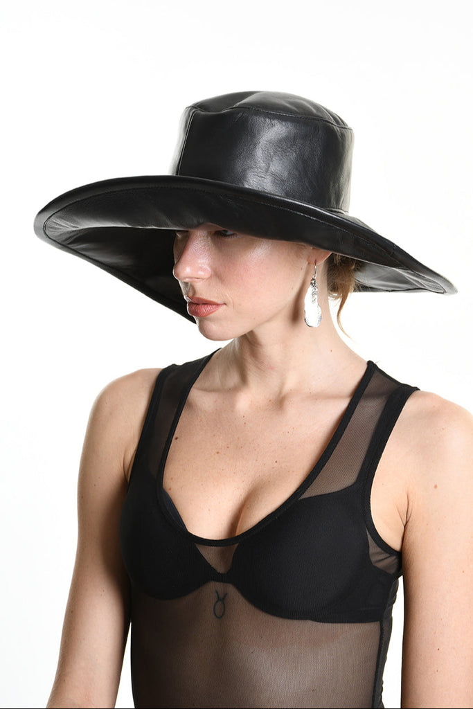 4Y W5213 HAT Leather Lined Black UNISEX LA HAINE INSIDE US