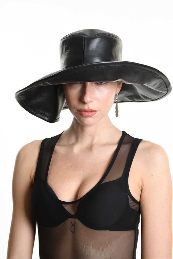 4Y W5213 HAT Leather Lined Black UNISEX LA HAINE INSIDE US