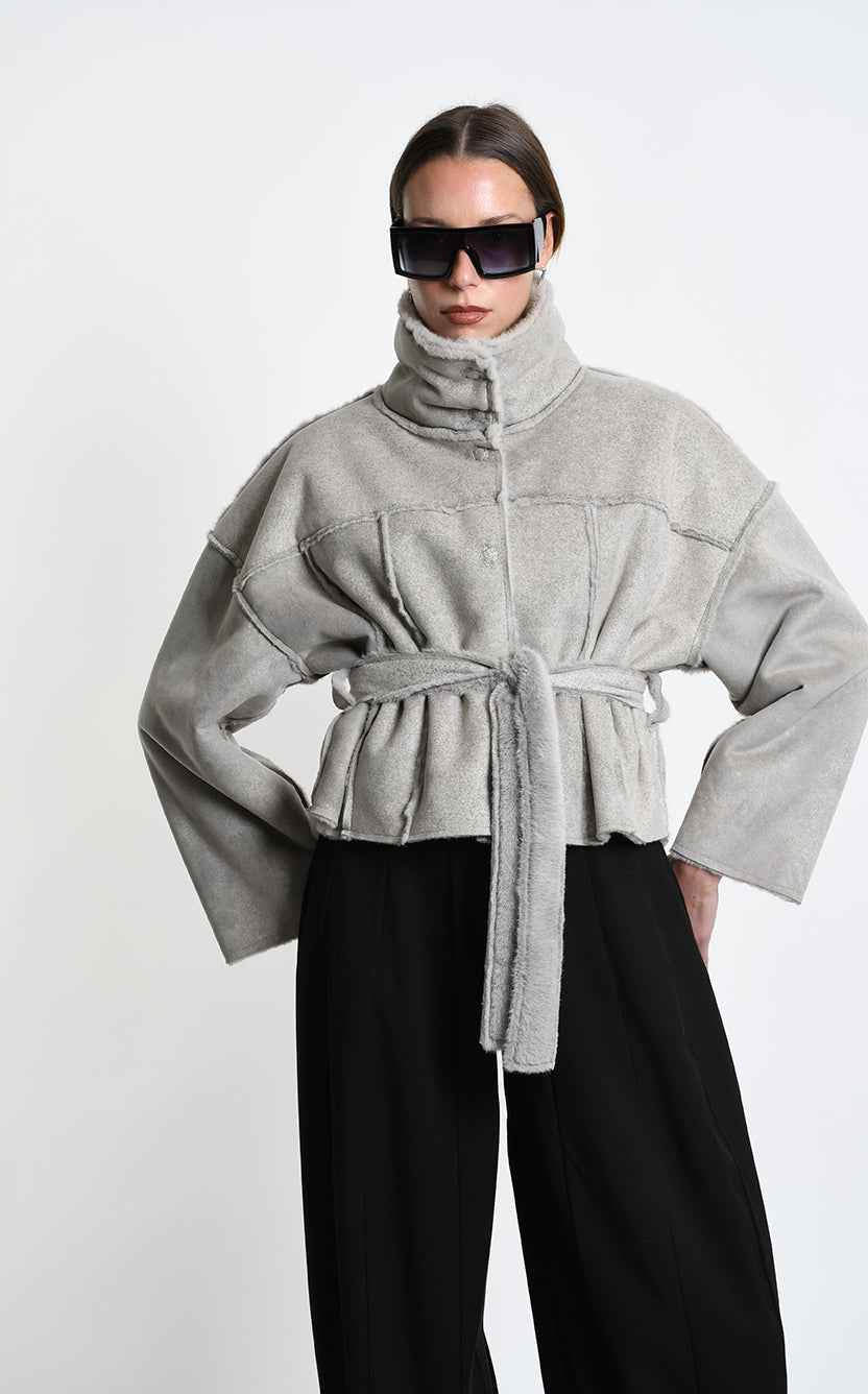4- W5396 SPORT JACKET Over Crop faux Sheepskin Doubleface Dyed Cold Sand