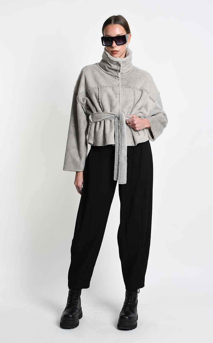 4- W5396 SPORT JACKET Over Crop faux Sheepskin Doubleface Dyed Cold Sand