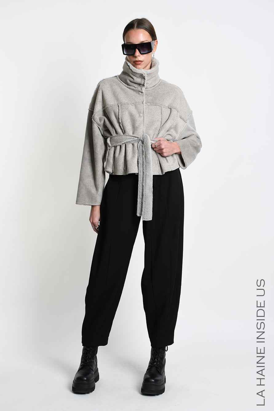 4- W5396 SPORT JACKET Over Crop faux Sheepskin Doubleface Dyed Cold Sand