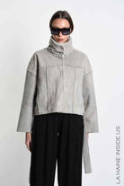 4- W5396 SPORT JACKET Over Crop faux Sheepskin Doubleface Dyed Cold Sand