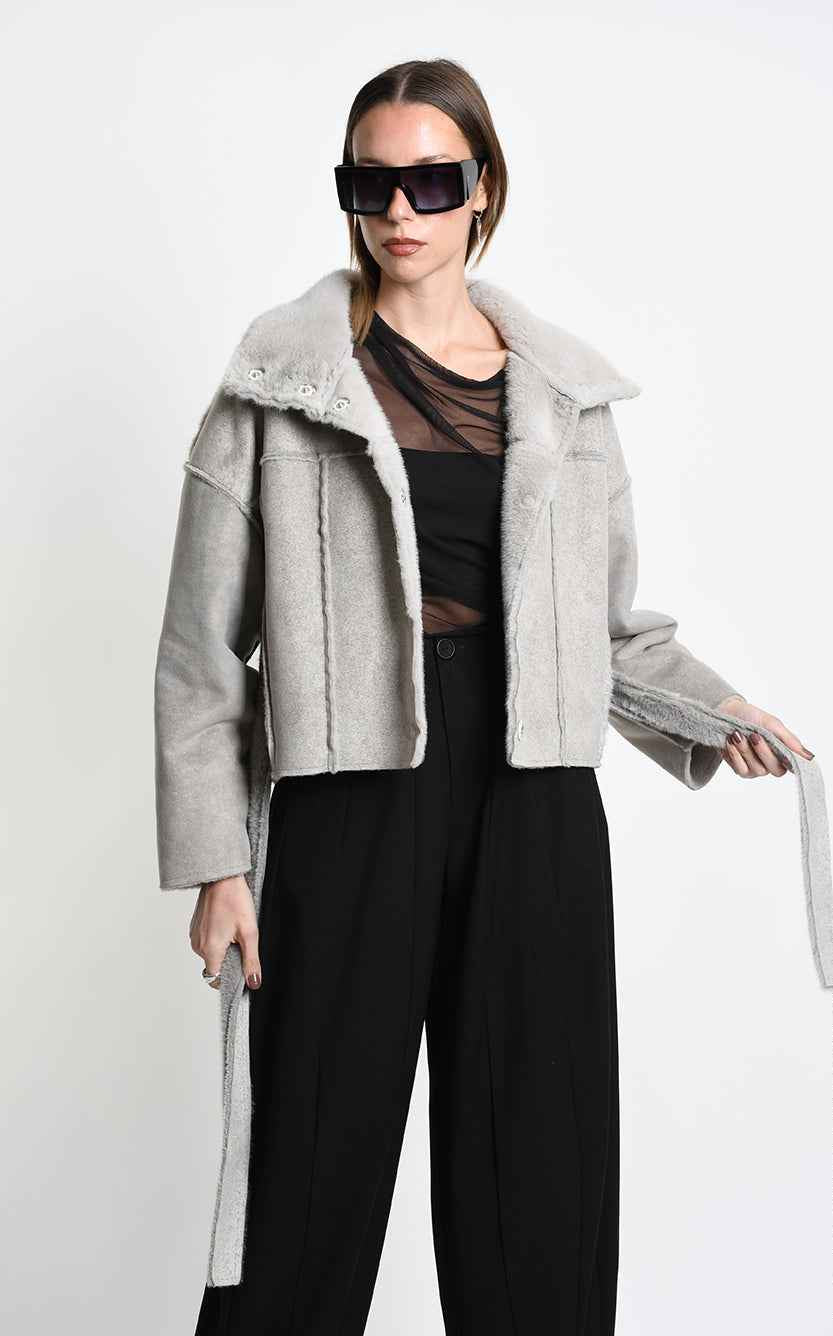 4- W5396 SPORT JACKET Over Crop faux Sheepskin Doubleface Dyed Cold Sand