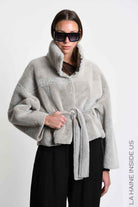 4- W5396 SPORT JACKET Over Crop faux Sheepskin Doubleface Dyed Cold Sand