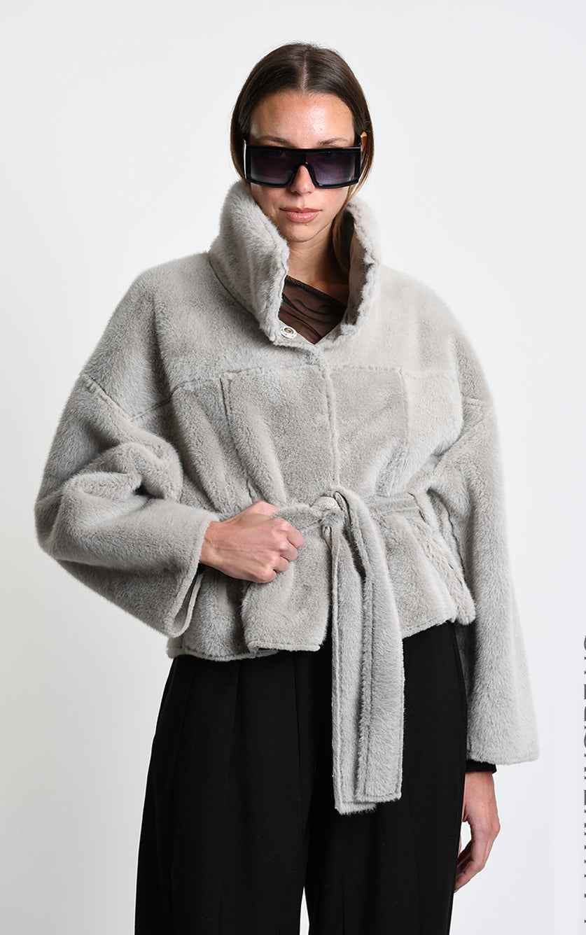 4- W5396 SPORT JACKET Over Crop faux Sheepskin Doubleface Dyed Cold Sand