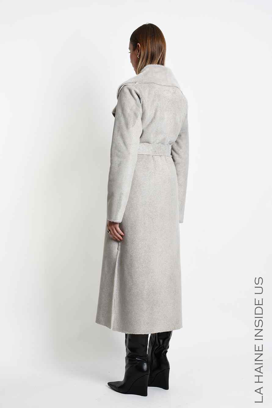 4- W5398 COAT Regular Faux Shearling Dyed Cold Sand
