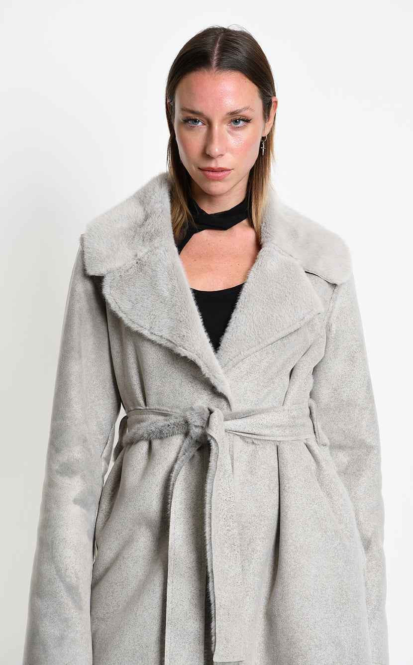 4- W5398 COAT Regular Faux Shearling Dyed Cold Sand