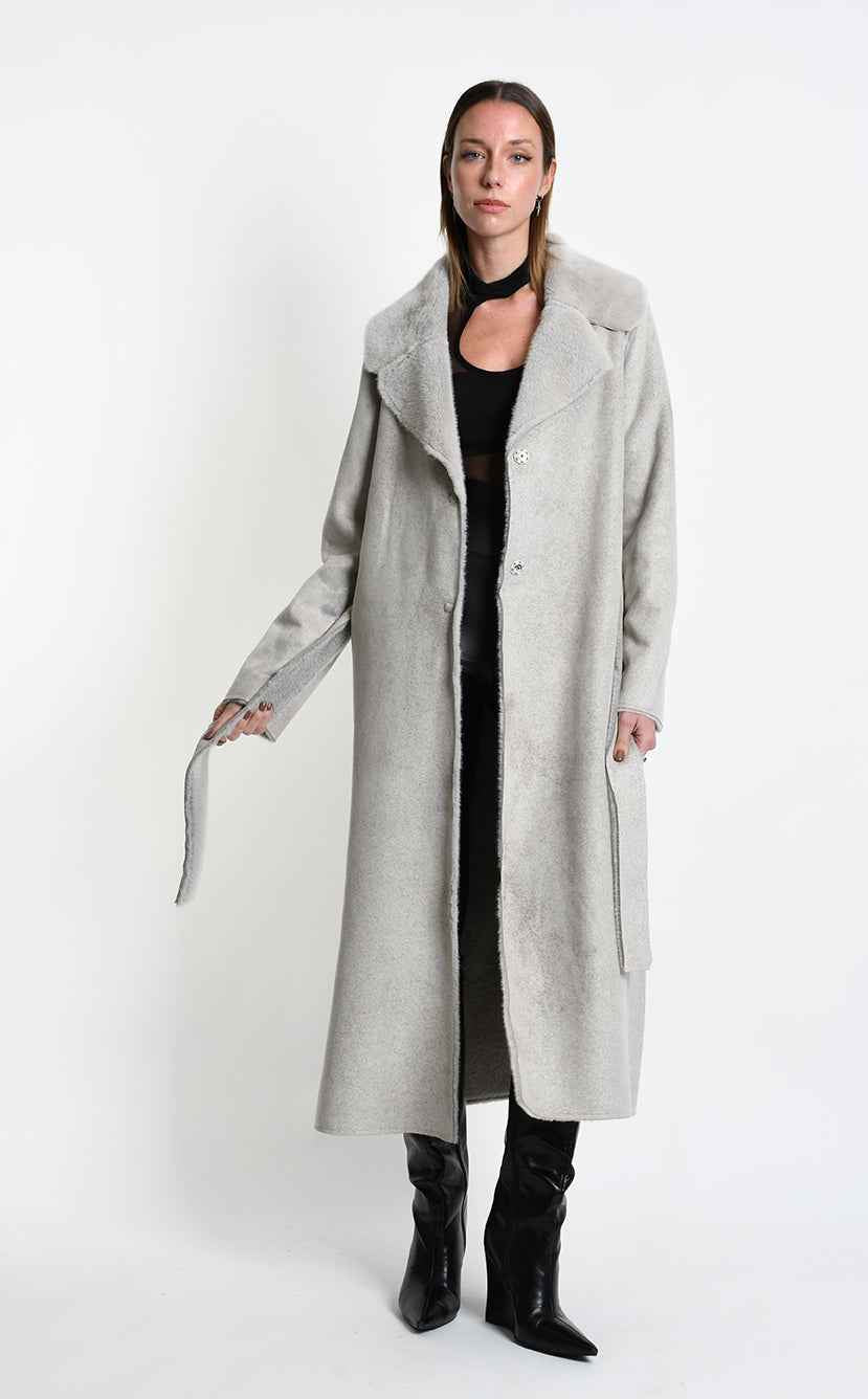 4- W5398 COAT Regular Faux Shearling Dyed Cold Sand
